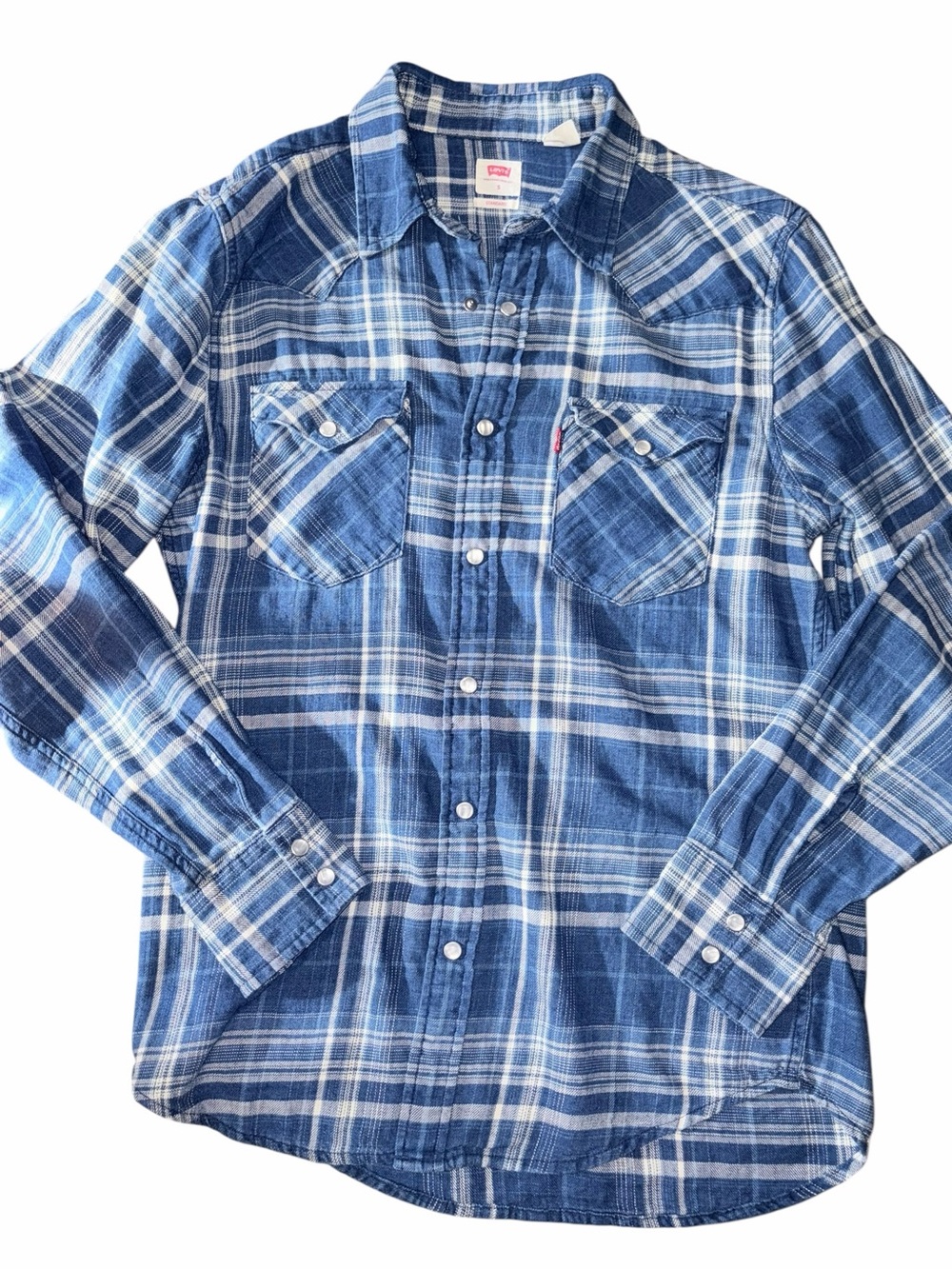 Levi's Blue and White Plaid Pearl Snap Western Shirt indigo Plaid